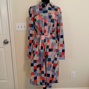 Lands' End Cotton Poplin Patchwork Belted Shirt Dress Size Medium Tall - NWOT